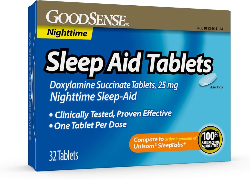 GoodSense Sleep Aid Doxylamine Succinate tabletas, 25 mg, 32-contadas, Nighttime Sleep Aid to Help You Fall Asleep