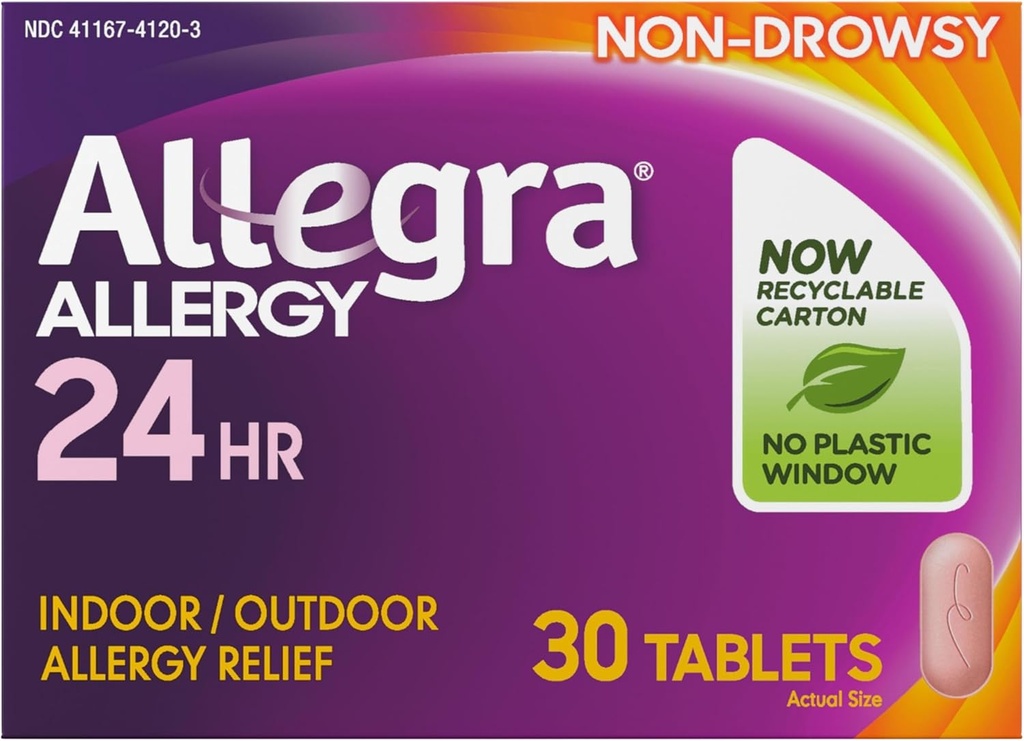 Alegra Adulto 24HR Antihistamínico no Hoja, 30 Tabletas, Alivio de síntomas de alergia rápido activo, 180 mg