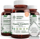 Natural Nutra Organic Cranberry Extract Suplemento, Ayuda a prevenir el dolor urinario, promueve la salud ósea, ayuda a mantener la salud cardíaca, mejorar la digestión, promover la salud de la piel, 30 tabletas, un mes de suministro