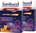 Sambucol Black Elderberry Throat Lozenge - con miel, vitamina C & Zinc, Elderberry Lozenges Sore Throat &amp; Cough, Soothes Scratchy Throat, Soft &amp; Chewy - 2 Pack (40 Pastilles totales)