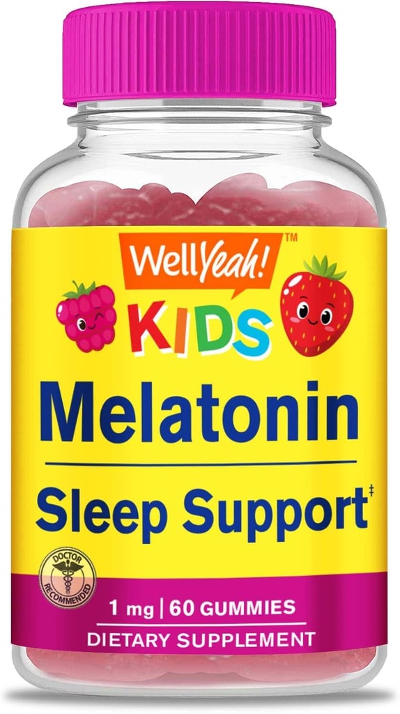 WellSí Kids Melatonin Gummies 1 mg - Ayuda para el sueño sin drogas Suplemento Gummy, Apoyo para el sueño para niños - Gluten Gratis, Gelatin Gratis, No GMO, Vegetariano - Sabor natural - 60 Gummies