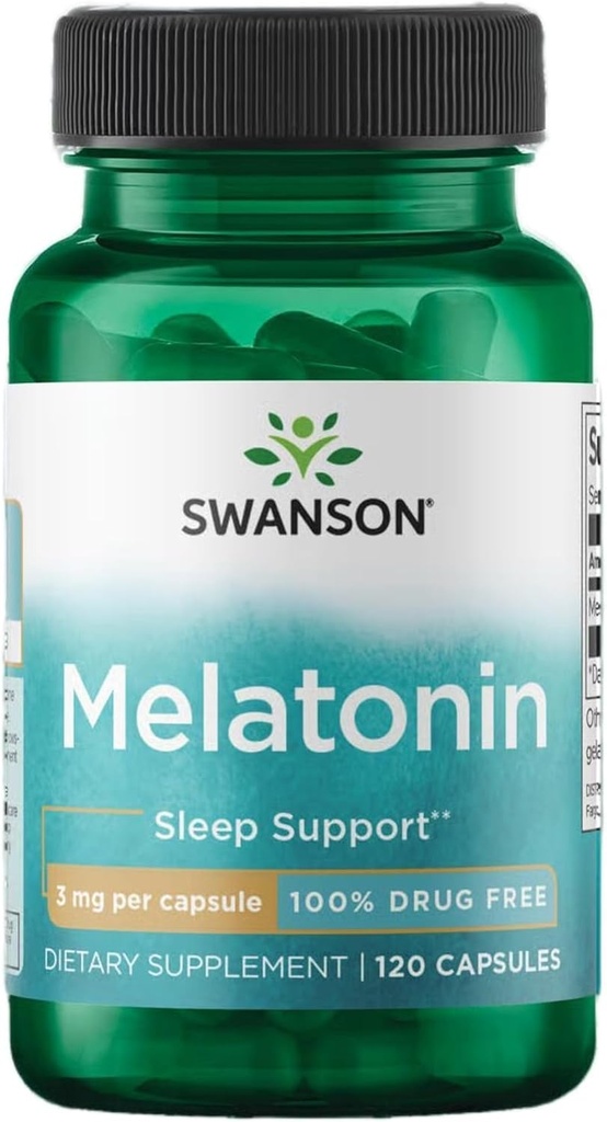 Swanson Melatonina - Suplemento Herbal - El sueño y la relajación - (120 cápsulas, 3 mg cada uno)