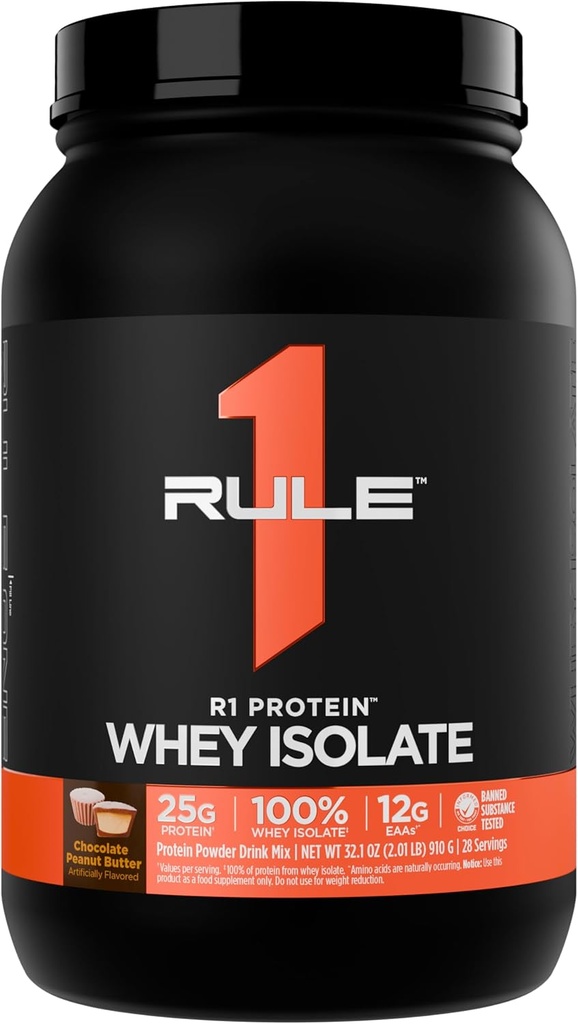 Regla 1 R1 Proteína Whey Isolate - con 25g Protein &amp; 6g BCAA Exclusivamente de las fuentes hidrolizadas de recuperación de entrenamiento (2 libras*, mantequilla de maní de chocolate)