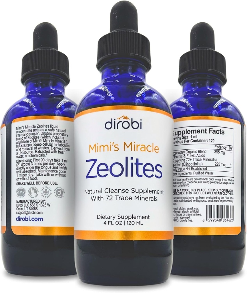 Zeolites Mimi's Miracle: Heavy Metal Detox Zeolite Suplemento gotas con 70 Trace Minerals para Adultos &amp; Niños - Apoya la Restauración Celular, Immune & Digestive Tract Health (4 oz Bottle, 60 Day Supply)