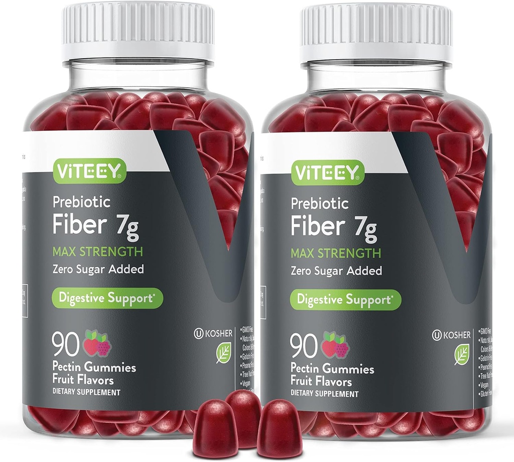 VITEEY Prebiotic Fiber Gummies for Adults, 7g - Gut Health & Digestive Soluble Fiber Supplement Gummies - Zero Sugar Added, Vegan, Gluten-Free - 180 Count