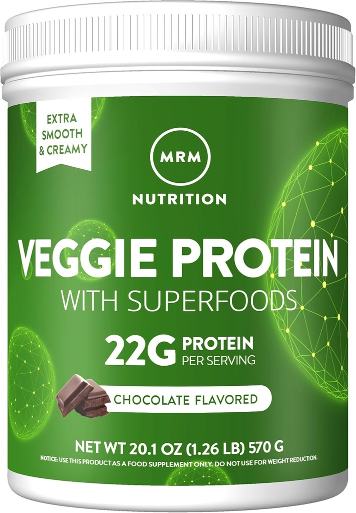 MRM Nutrición Veggie Protein with Superfoods Silencio Chocolate Flavored Silencio 22g Completo Protein  Más de 8.8g Aminoácidos esenciales Silencio 13 superalimentos Silencio con Omega 3s y Omega6  Keto Friendly ← 30 Servings