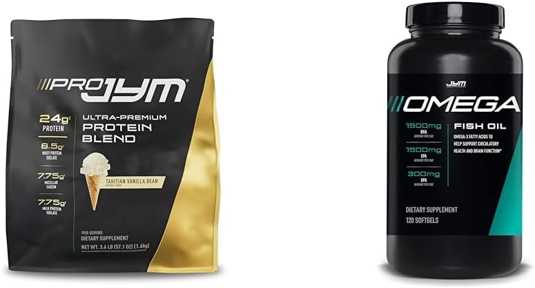 JYM Supplement Science PRO JYM 45 Servings - Tahitian Vanilla Bean & mg, High Potency Omega 3, EPA, DHA, DPA for Brain, Heart, " Joint Support 120 Soft Gels