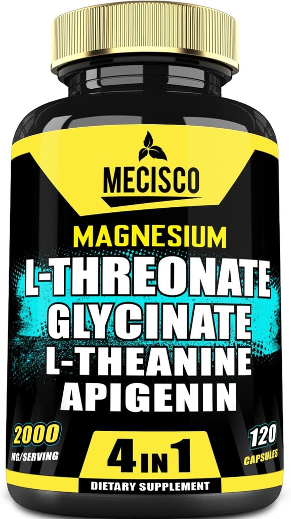 2000mg Magnesium L Threonate Suplemento con Magnesium Glycinate, L-Theanine &amp; Apigenin - Positivo Mood, Brain Health, Capacidad para recordar &amp; Muscle Growth Support - 120 Capsules