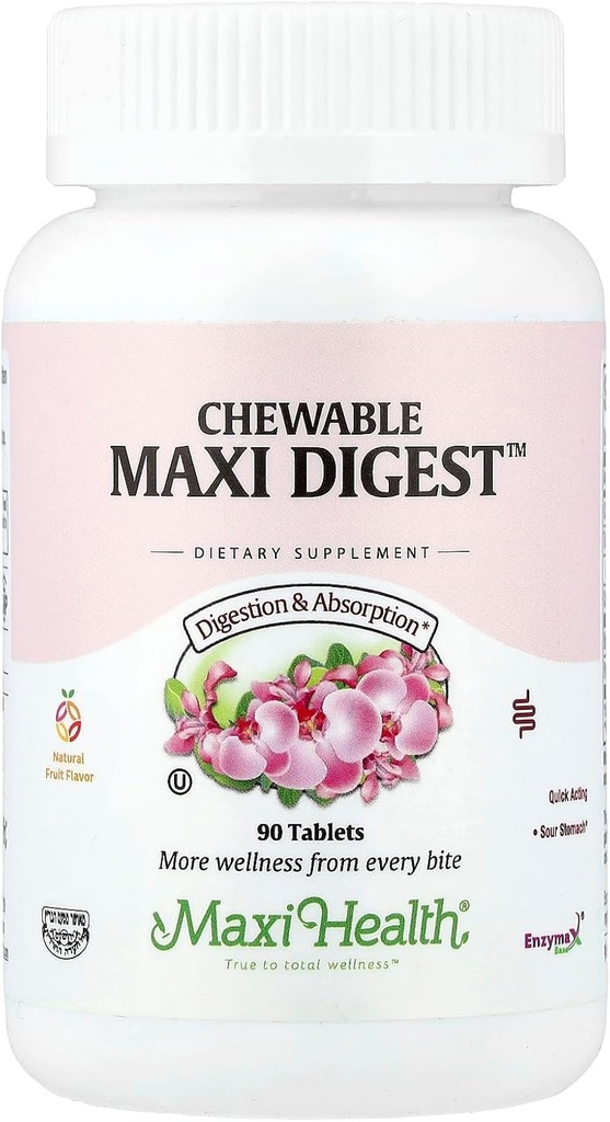 Maxi Health Chewable Digest - Natural Digestive Enzymes with Bromelain and Calcium- Quick-Acting - 90 Chewables - Kosher - Supports Healthy Digestion and Joint Comfort for Men &amp; Women