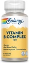 SOLARAY Complejo de vitamina B 100 mg, Suplemento de energía saludable, Formación de células rojas de sangre, soporte de nervios &amp; inmunológico, vitaminas complejas Super B con ácido fólico, vitamina B6, B12, biotina &amp; más, vegano, 50ct