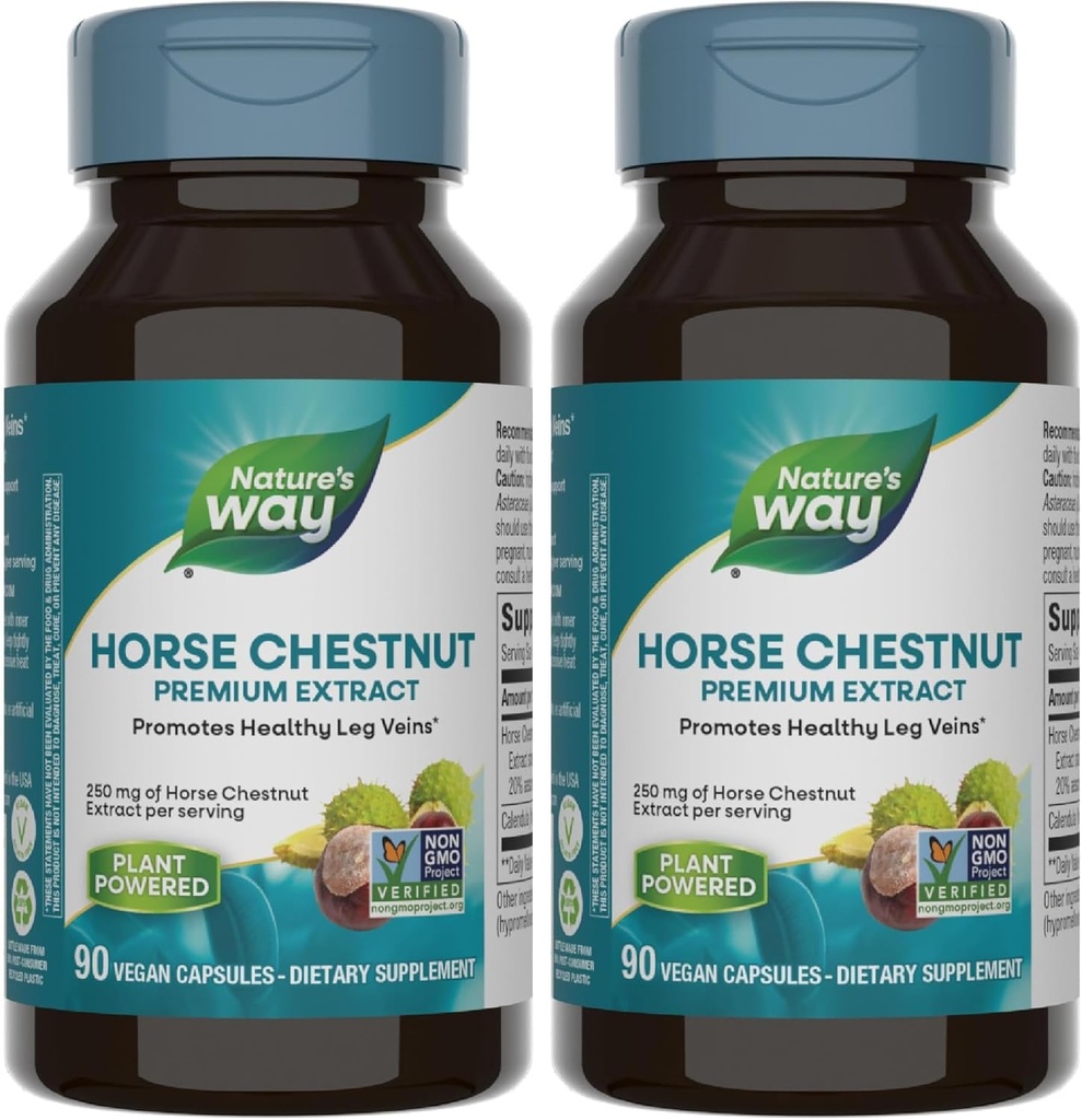 Camino Estandarizado Caballo Chestnut, Extracto Premium, Promueve las Veinas Legislativas Saludables*, 250 mg por Serving, Vegan, 90 cápsulas (Packaging May Vary) (Pack of 2)