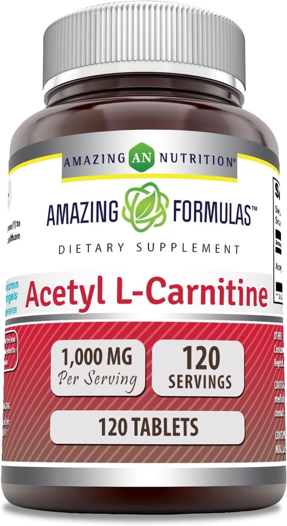 Amazing Fórmulas Acetyl L-Carnitine Suplemento Silencio 1000 Mg Por Serving Silencio 120 Tablets Suplemento Silencio No-GMO TEN Gluten Free TEN Made in USA