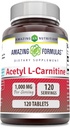 Amazing Fórmulas Acetyl L-Carnitine Suplemento Silencio 1000 Mg Por Serving Silencio 120 Tablets Suplemento Silencio No-GMO TEN Gluten Free TEN Made in USA