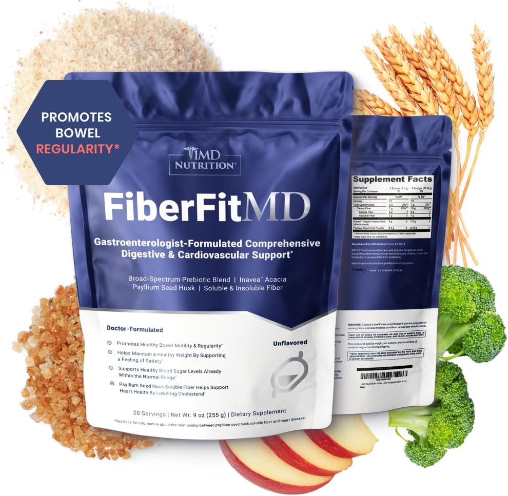 1MD Nutrición FiberFitMD - para Potent Digestive & Cardiovascular Support - Health Supplement for Women &amp; Men - High Fiber Powder - 30 Days