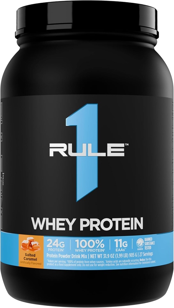 Regla 1 Whey Protein – 24g Proteína de acción rápida de todas las fuentes con EAAs ocurridas naturalmente " BCAAs para recuperación de ejercicios o cualquier uso en cualquier momento (2 libras*, Carmel saltado)