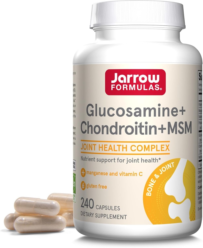 Jarrow Fórmulas® Glucosamine + Condroitina + MSM cápsulas, Suplemento de Soporte Conjunto con Vitamina C y Manganese, 240 cápsulas, 60 días de suministro
