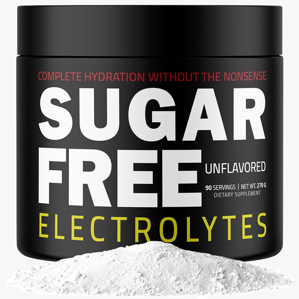 – Polvo de hidratación rápida, Cero Calorie, Electrolitos Primados Esenciales Blend, Keto Friendly with No Sugar, Polvo de electrolitos brutos (Sin sabor)