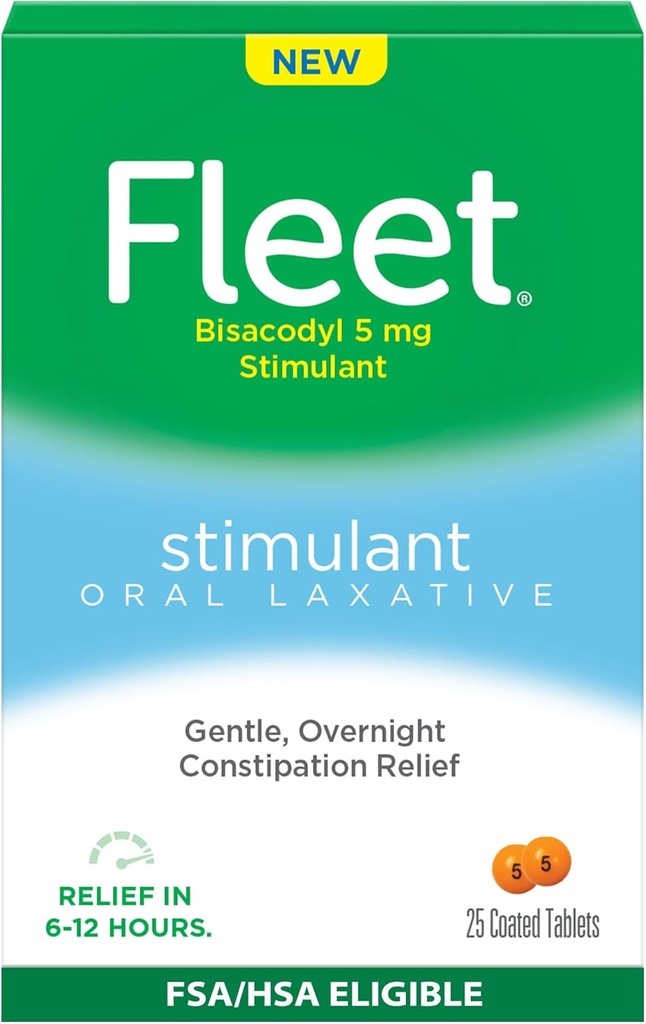 Fleet Oral Laxative Tablets for Overnight Constipation Relief for Adults, Stimulant Laxative, 25 Count