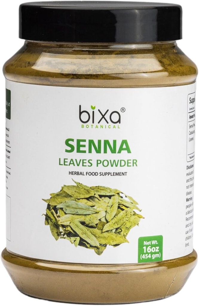 bixa BOTANICAL Senna Leaves Powder (Cassia angustifolia), 1 libra (16 Oz) - Natural Herbal Laxative ← Ayurvedic Herbal Supplement to Support Digestive Function