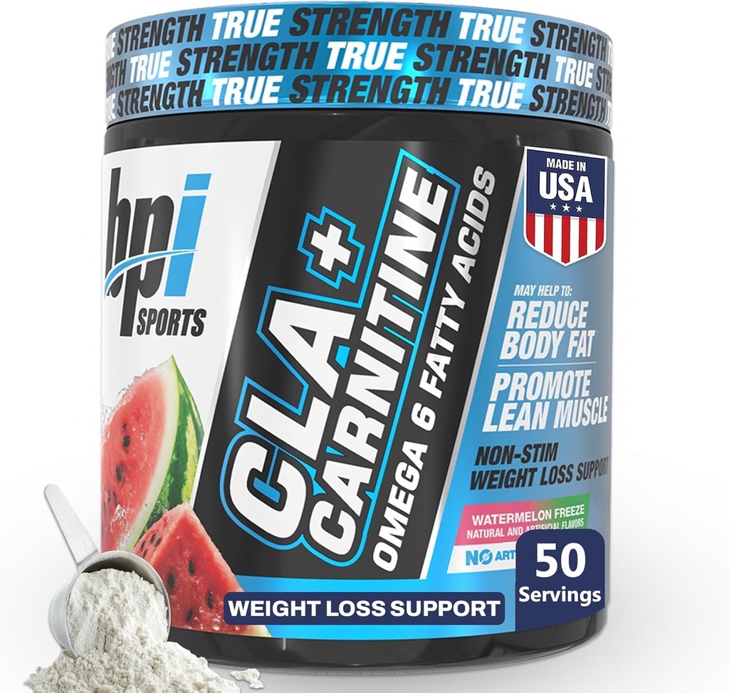 BPI Sports CLA+Carnitine – CLA L Carnitine &amp; Linoleic Acid – L Carnitine Supplement for Weight Loss, Metabolism & Lean Muscle – Caffeine Free – Watermelon Freeze – 50 Servings – 12.34 oz