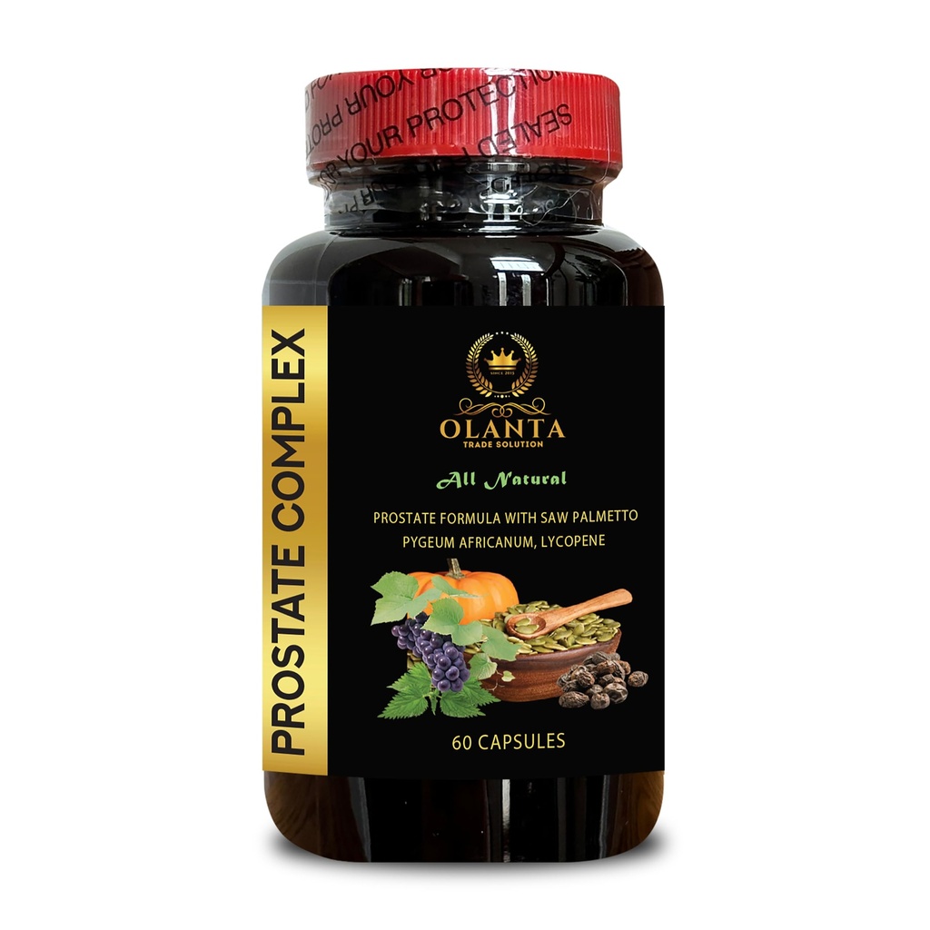 PROSTATE COMPLEX FOR MEN - Wellness de próstata, Soporte de próstata natural, Extracto Saw Palmetto, Pygeum africanum Extract, Grape Seed Extract - 1 Bottle
