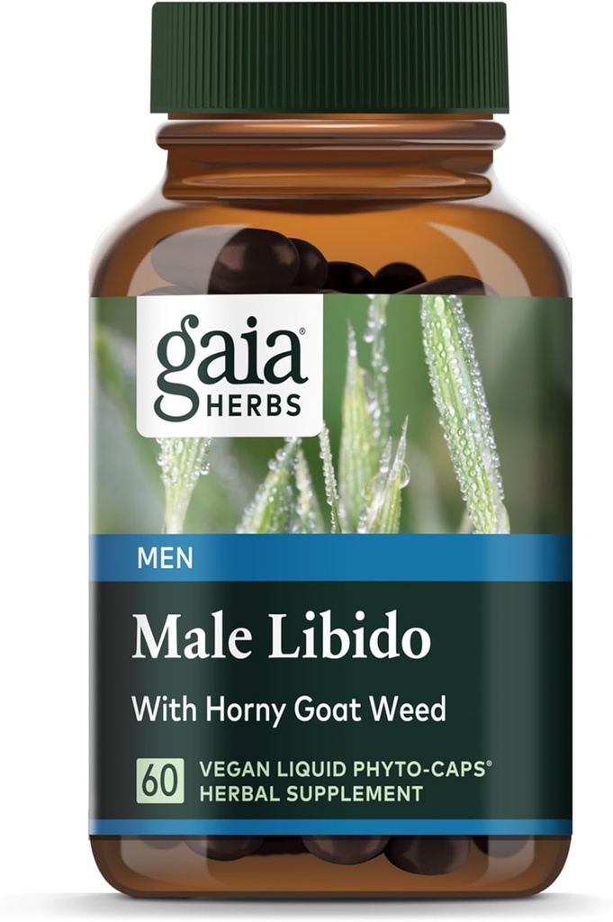 Gaia Herbs Male Libido - Suplemento Herbal con Saw Palmetto, Horny Goat Weed, Maca " Oats - Soporta resistencia, vitalidad " Saldo hormonal para hombres - 60 Vegan Liquid Phyto-Capsules (20-Day Supply)