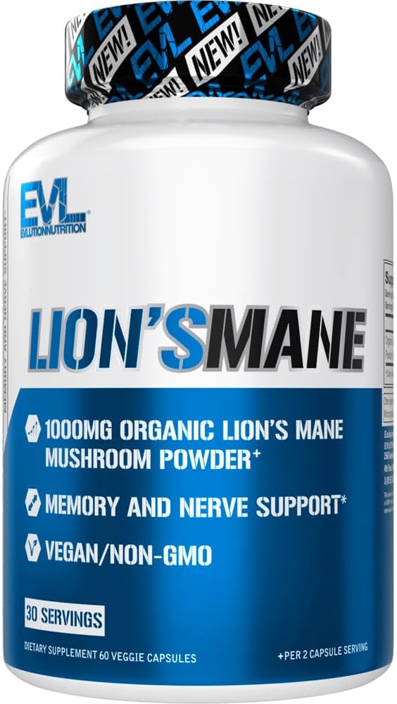 Evlution Organic Lion’s Mane Mushroom Supplement - Lion’s Mane Mushroom Capsules Nootropics Brain Support Supplement for Focus Memory Clarity and Immunity Support