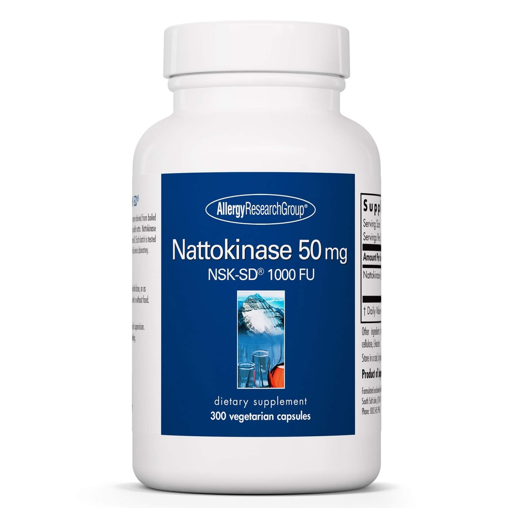 Allergy Research Group ARG Nattokinase 50 mg - Supplement to Support Healthy Circulation - Delivers 50 mg Nattokinase NSK-SD from Fermented Soybeans per Serving - 150 Servings - 300 Capsules