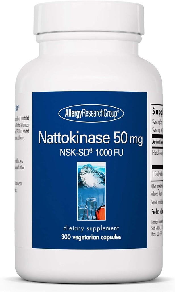 Allergy Research Group Nattokinase 50mg Supplement - NSK-SD 1000 FU, Cardiovascular Support, Circulatory Health, Vegetarian Capsules - 300 Count