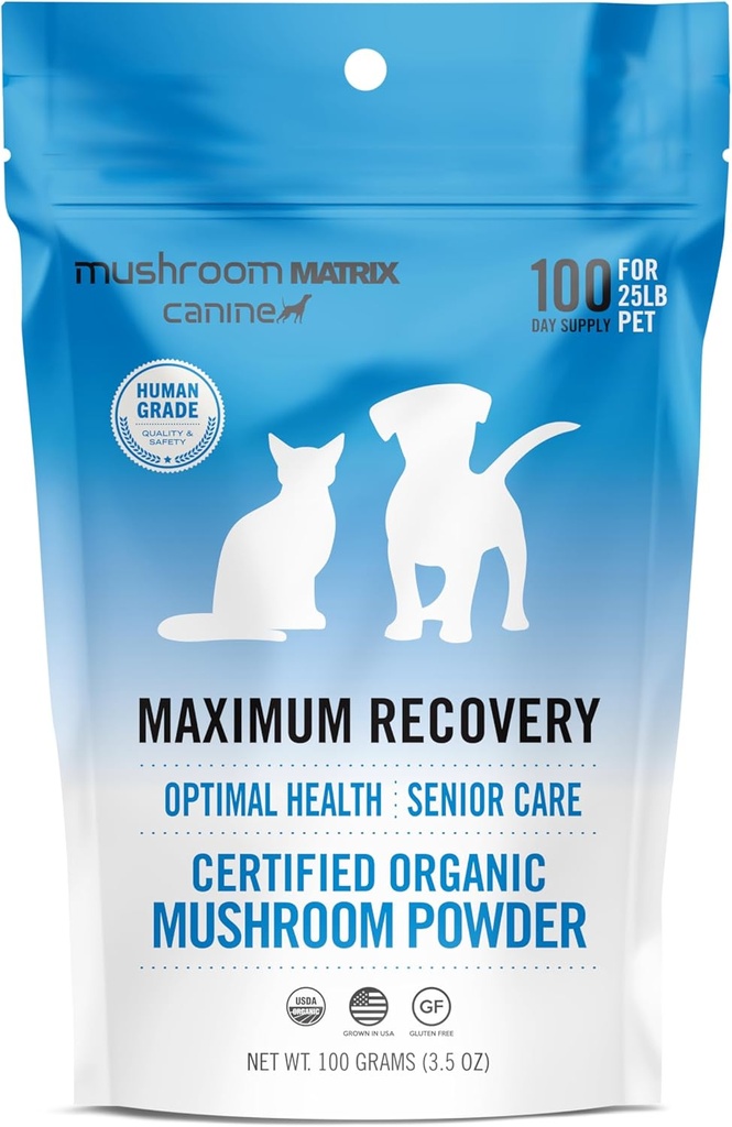 Om Mushroom Matrix Pet - Canine Silencio Máximo Recuperación Silencio EE.UU. Grown Human-Grade Organic Mushroom Powder Pet Supplement ← Optimal Health &amp; Senior Care for Dogs & Cats ← 100 Grams, 3.5 oz