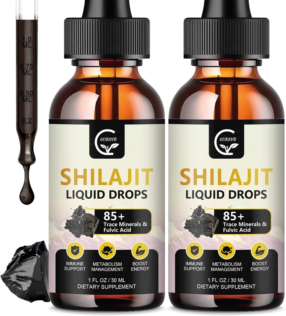 (2-Pack) Alta Potencia Shilajit Puro Himalayan Suplemento líquido orgánico, Shilajit Resin Drop for Men &amp; Women, Max Potency 85+ Clean Trace Minerals & Fulvic Acid for Energy, Metabolism & Immune Support