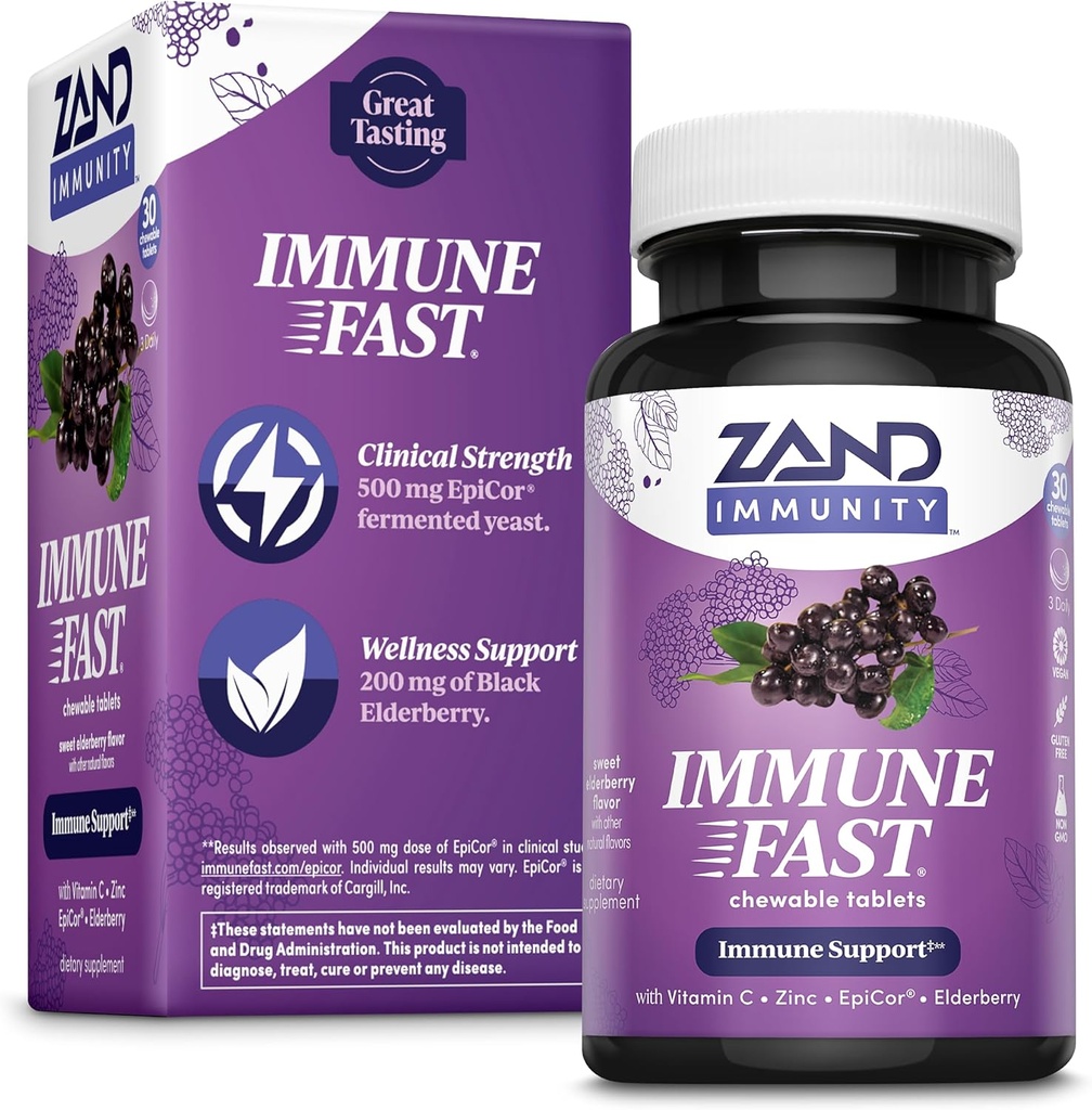 ZAND Immune Fast Elderberry Chews ← Boosts Immune Response &amp; Cell Activity w/EpiCor* &amp; Vitamina C, 30 Tablets, 10 Serv.
