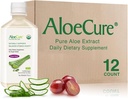 AloeCure USDA Organic Aloe Vera Juice Grape Flavor, Made Within 12 Hours of Harvest - Pure Aloe Vera Digestive &amp; Immune Health Supplement, Helps Maintain Balanced Stomach Acidity, 16.7oz x 12 Btls
