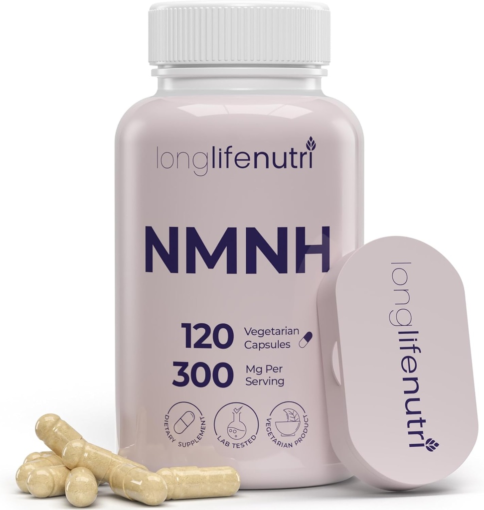 LongLifeNutri NMNH 300mg (Dihidronicotinamide Mononucleótido) - 120 cápsulas veganos, fuente de 2 meses, NMN Alternative, NAD Suplemento para la energía y la longevidad, Lab Tested, Made in USA