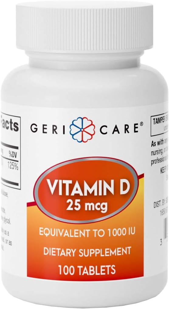 GeriCare Vitamina D 25mcg Tablets, Promueve los Huesos saludables &amp; Apoyo inmunológico, Suplemento dietético, 100 Cuenta (Pack of 1)
