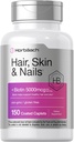 Horbäach Hair Skin and Nails Vitaminas ← 150 Caplets  durable with Biotin and Collagen tención Suplemento para Mujeres y Hombres Silenciosa No GMO, Gluten Free