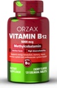 ORZAX Vitamina B12 5000 mcg Methylcobalamin for Memory, Mood, Blood Cell Function, Cardiovascular and Energy Supplement - Cherry Flavored - Vegan " Non-GMO - 120 Tabletas sublinguales - 120 Day Supply