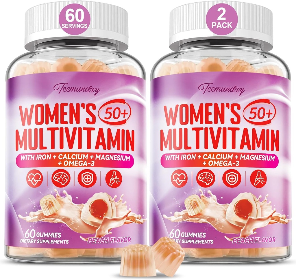 Mangas multivitamínicas para mujeres 50 Plus - con Omega 3, Coenzima Q10, Hierro, Calcio, Zinc, Vitamina A, C, D3, E, K2, B Complejo, Folato - Multi vitaminas &amp; minerales para la energía, belleza, inmuno, azúcar Gratis