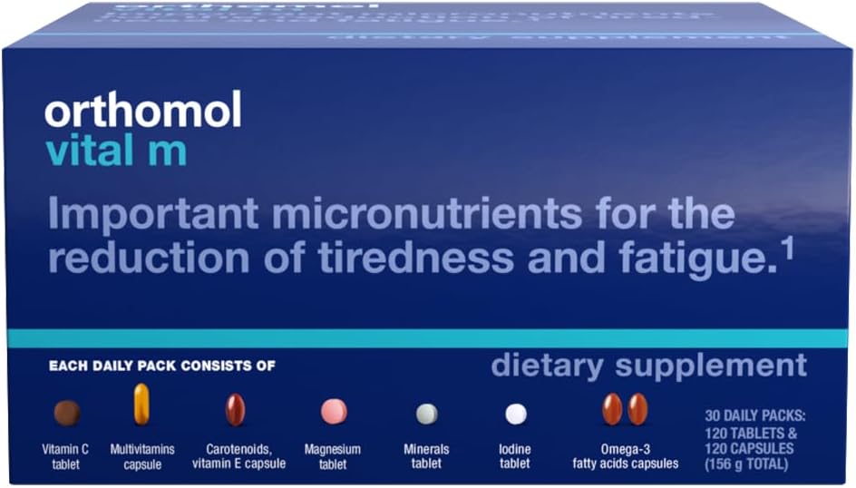 Orthomol Vital M Embalajes de mesa, Multivitamina de hombres, fuente de 30 días, vitaminas A, B, C, D, E, K, Iodine, Omega-3