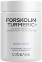 Codeage Forskolin, Pure Forskolin Coleus + Orgánica Turmeric Root Powder, 95% Curcuminoides + Bioperina Black Pepper - 20% Standardized Coleus Forskohlii Suplemento - Non-GMO - 90 cápsulas