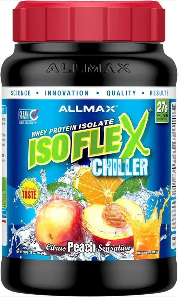 ALLMAX Nutrition ISOFLEX Chiller, Citrus Peach Sensation - 2 lb - 27 Gramos de Protein Por Scoop - Zero Fat & Sugar - 99% Lactose Gratis - Aproximadamente 28 Servimientos