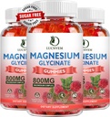 Azúcar Glycinate Glycinate Gummies, 500 mg Magnesium Glycinate con 200 mg Magnesium Malate, Taurate, Oxide, COQ10, Vitamina B6 y D3, Relax, Calm Mood, 60 Raspberry Gummies(3 Pack)