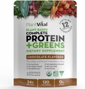 Planta de polvo vegetal vegano con base en polvo, Chocolate Proteína Orgánica 24g/0g Azúcar, 12 Superalimentos, Veggies, Probióticos, Cacao crudo, Kale, Beets, Spirulina, Pea, Libre de gluten, Keto-Friendly,16oz