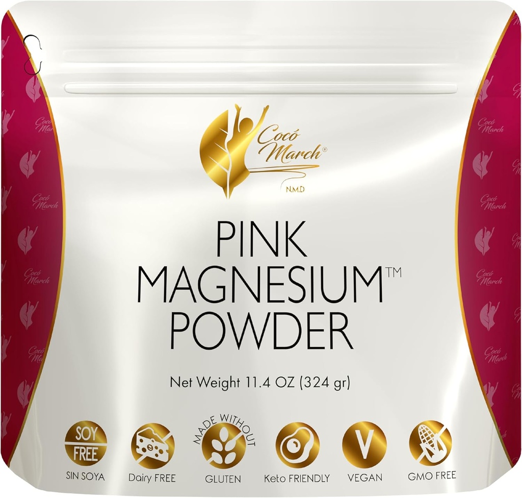 Cocó March N.M.D Pink Magnesium Powder - Promotes Sleep, Relaxation and Healthy Brain Function, Strawberry Flavor - Free from: Gluten, Dairy, GMOs, Soy, Vegan, Keto Friendly - 45 Day Supply