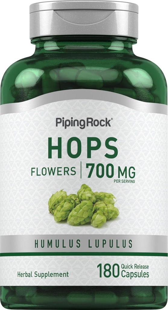 Piping Rock Hops Extracto Suplemento tención 700mg Silencio 180 Capsules ← Humulus Lupulus Silencio No GMO, Gluten Free