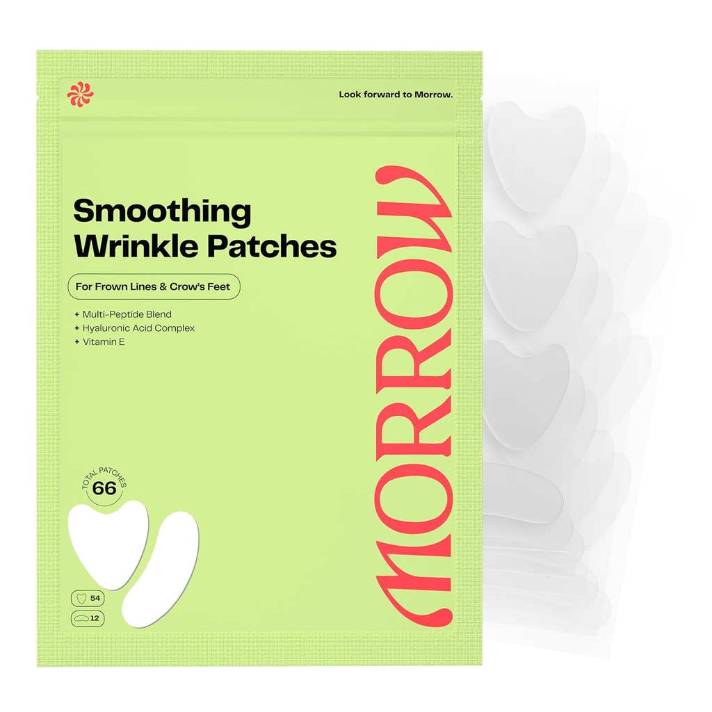 Morrow Beauty - Patches de arrugas para calmantes - Paches de la noche para arrugas y líneas finas, pegatinas anti envejecimiento para pies de cuervo, once, líneas de sonrisa (66 cuenta)