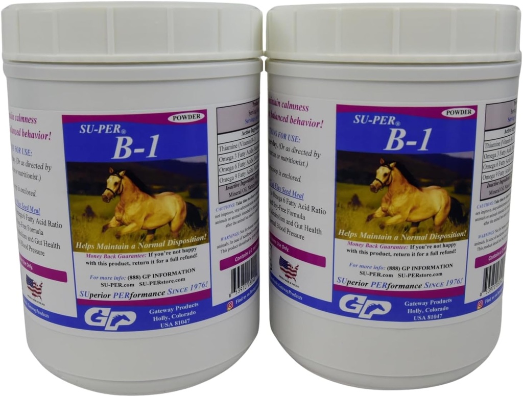 SU-PER B-1 Suplemento de Calmación de Caballos - Equina Vitamina B-1 Apoyo Calentador Polvo - Appetite Booster Suplemento para Caballos - 2,5 libras, (2 Pack)