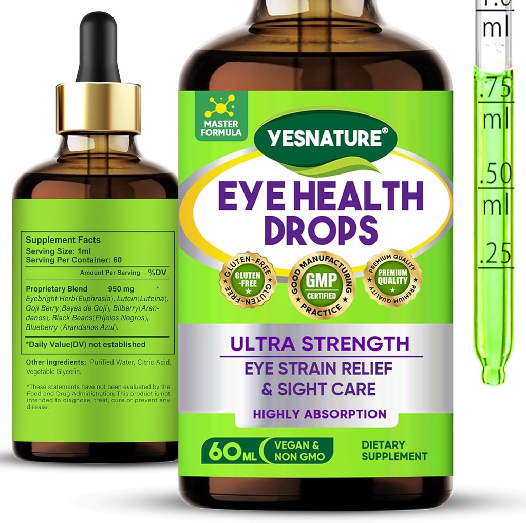 SESNATURE Eyebright Herb Eye Health Drops for Eye Strain Relief &amp; Sight Care, Ultra Strength Eye Health Supplement