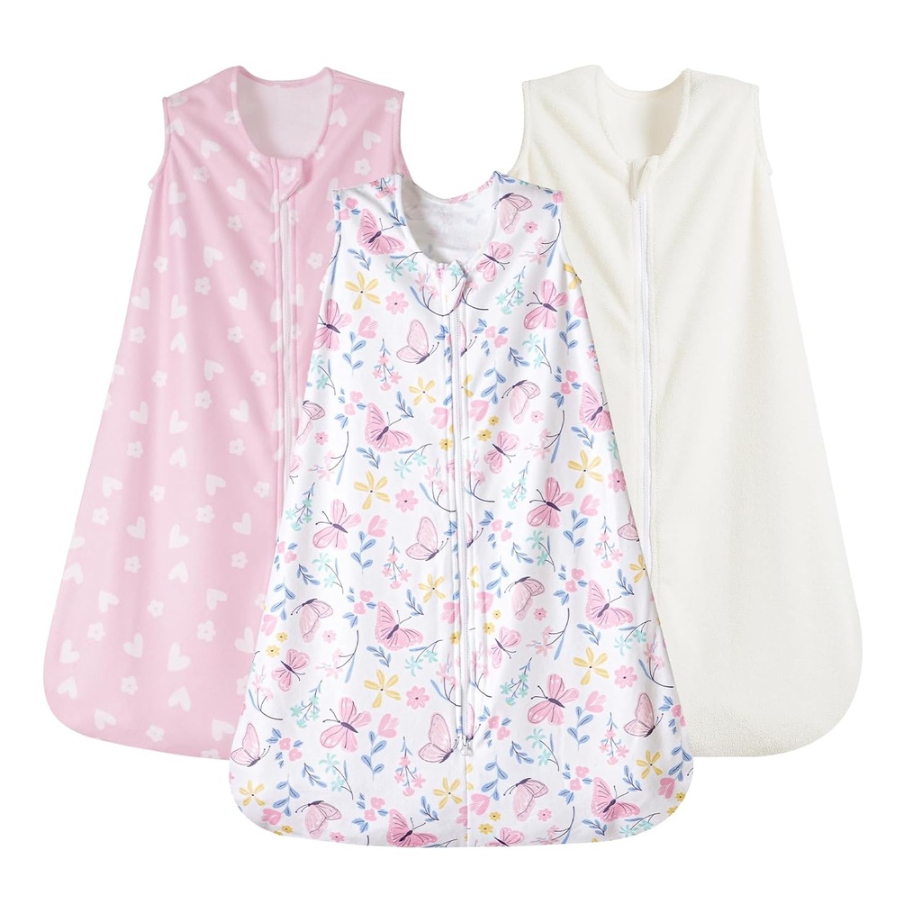 PHF 3 Pack Warm Micro-Fleece Baby Sleep Sack 6-12 Meses, Soft Baby Wearable Blanket, 2-Way Zipper Sleeping Bags, Comfy Toddler Sleeping Sack for Girls, Medium Size, Butterfly