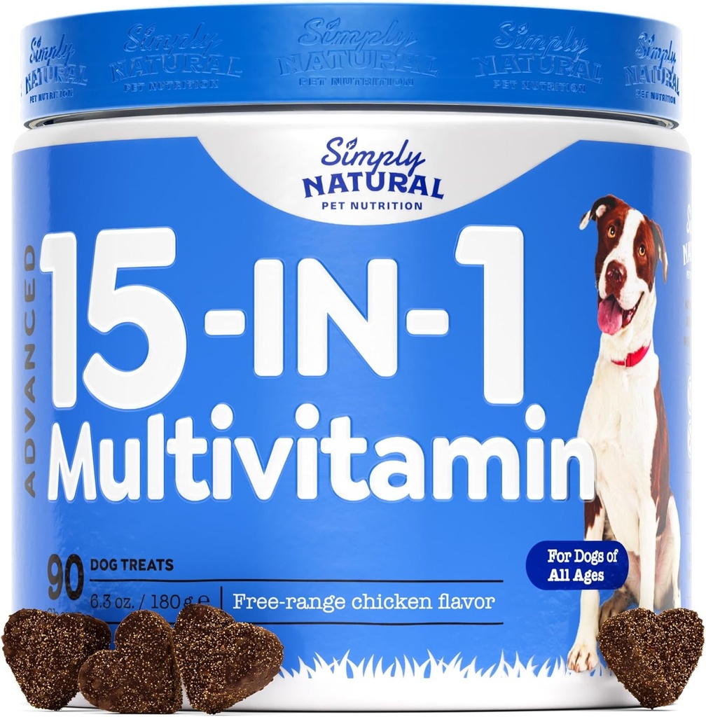 15-en-1 Multivitamina de perros, vitaminas de perros y suplementos para todas las edades y razas para apoyar el sistema inmunológico, la carne sana y la piel, 90 cerdas de sabor de pollo Suplementos de perros &amp; vitaminas